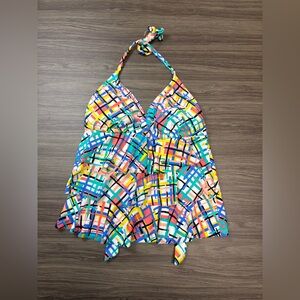 Catalina Multicolor Plaid Swim Tankini Top - Blue, Yellow, Pink, Green